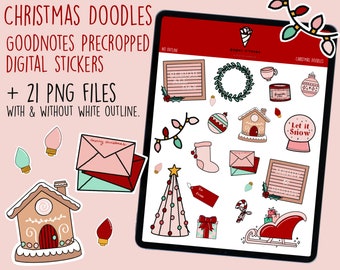 Goodnotes Christmas Doodles Sticker Sheet Pre-Cropped, Holiday, Digital Sticker Sheet and PNG files - PaperNRoses