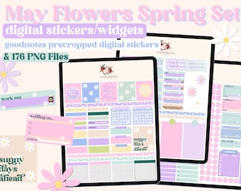 May Flowers - Spring Monthly Digital Sticker Set - Widgets - Goodnotes Precropped Sticker Sheets and PNG files