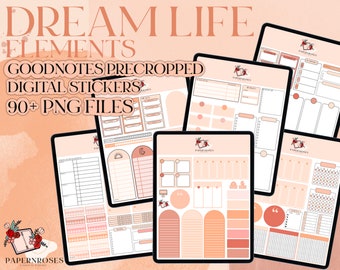 Dream Life Core Elements Goodnotes 5 Sticker Set - Warm Neutral Tones - 6 Precropped sticker sheets + 92 transparent PNG files