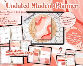 PaperNRoses UNDATED Ultimate Student Digital Planner - Monthly, Weekly, Daily, Student Templates - Goodnotes, Notability, Noteshelf, PDF