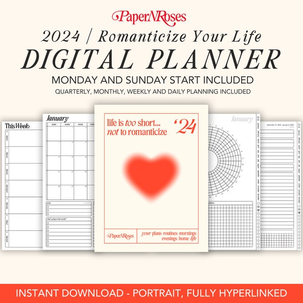 Planificateur numérique 2024 - Portrait - Minimal - Planificateur Goodnotes - Planificateur iPad
