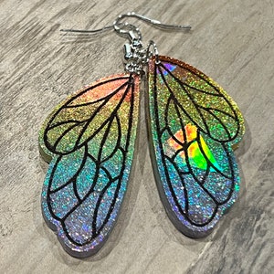 Rainbow Glitter Holographic Fairy Wing Earrings