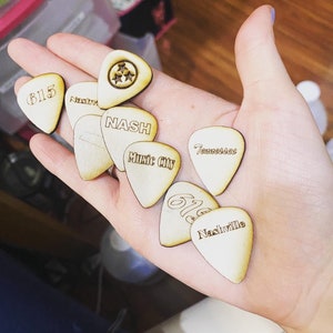 Wooden Guitar Picks Decorative Set Customizable Sayings Handmade image 1