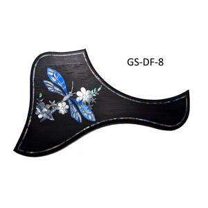 Taylor GS Mini Guitar Pickguard Abalone Dragonfly and Flower Inlay, Handcrafted Mother of Pearl Acoustic Guitar Accessory, Natural Materials