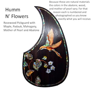 Teardrop Pickguard Hummingbird and Flowers Abalone & Mother of Pearl Inlay- Handcrafted Parts