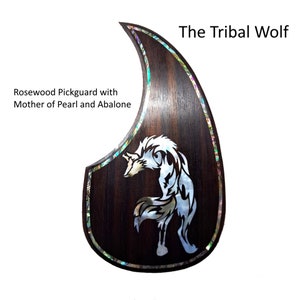 Guitar Pickguard Solid Wood Mother of Pearl Tribal Wolf Custom Pickguard Wood Guitar Pickguard Guitar Accessories Guitar Parts