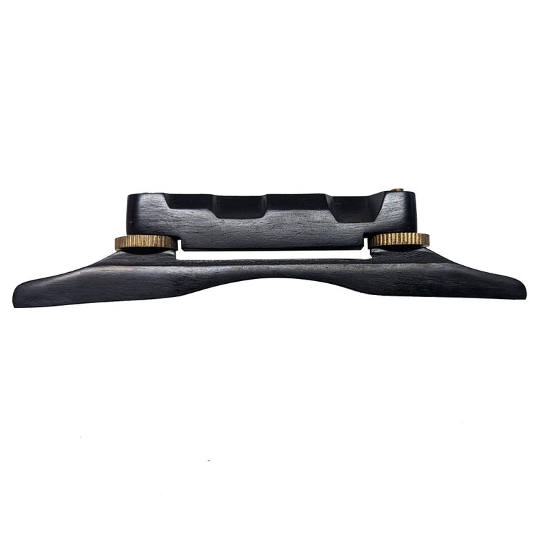 Adjustable Ebony Mandolin Bridge, Compensated Unslotted Saddle, Solid Brass Hardware Upgrade image 1