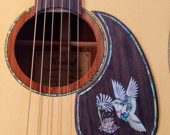 Rosewood Guitar Pickguard w/Real Mother of Pearl & Abalone Inlay Hummingbird (5" diameter)