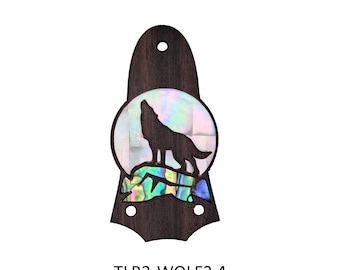 Truss Rod Cover Wolf & Howling Moon  Colorful Abalone and White Mother of Pearl Inlay
