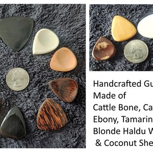 Picks Hand Made Guitar Banjo Mandolin Assorted Sizes Pack of 7 Picks Made of Woods, Horn, & Bone Guitar Accessories