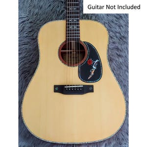 Acoustic Guitar Pickguard, Handcrafted Knife & Rose Design, Abalone and Mother of Pearl Inlay, Guitar Protection, Unique Guitar Gift