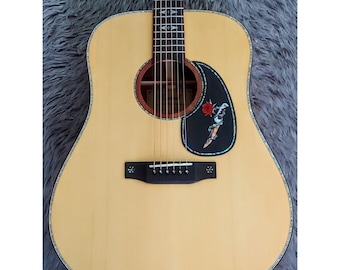 Acoustic Guitar Teardrop Pickguard Knife & Rose Design, Colorful Abalone and Mother of Pearl Inlay
