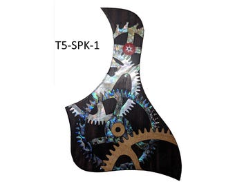 Taylor Guitar Pickguard, Rosewood Abalone Mother of Pearl "Gears" Design Inlay, Free Mount System