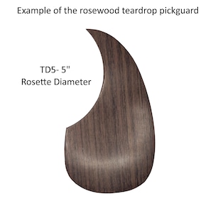Rosewood Teardrop Guitar Pickguard, Solid Wood Custom Cut for Full-Size Acoustic Guitars, Exotic Guitar Parts & Accessories for 5&quot; Rosette