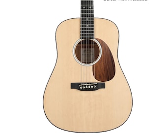 May include: A light-colored acoustic guitar body featuring a dark brown teardrop-shaped pickguard, a black bridge with six white pins, and a dark fretboard. The text Guitar Not Included and Example of Bolivian Rosewood are visible.