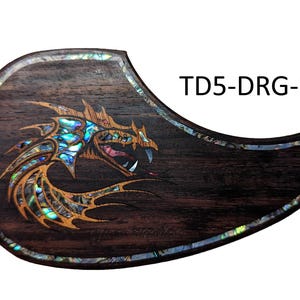 Teardrop Pickguards Mother of Pearl-Abalone-Mahogany Dragon&#39;s Head Inlay (Fits 5&quot; Rosette Diameter)