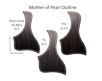 Rosewood Guitar Pickguard with Mother of Pearl Inlay Outline, Wood Acoustic Pick Guard for GS Mini, T5, 5” & 5.5” Rosette