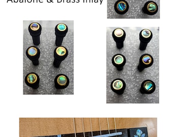 Ebony Guitar Bridge Pin Set w/Gorgeous Abalone & Brass Inlay- Set of 6