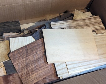 LARGE Box of Assorted Wood Veneer Both Domestic and Exotic Large & Small Pieces!