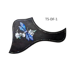Dragonfly Flower Guitar Pickguard: Mother of Pearl Abalone Rosewood - Fits Taylor Guitars T5