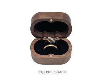 Handcrafted Walnut Double Ring Box – Plush Black Lining, Hidden Brass Hinges