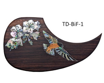 Teardrop Guitar Rosewood Pickguard w/Abalone Bird in Flight Inlay