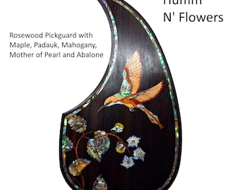 Guitar Pickguard Humm N' Flowers Abalone & Mother of Pearl Inlay- Handcrafted