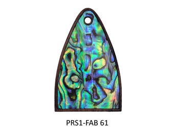 May include: Abalone shell guitar headstock overlay with a dark wood border. The iridescent shell features shades of green, blue, and yellow. The text "PRS1-FAB 61" is printed below the overlay.