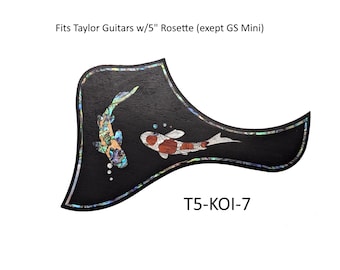 Koi Fish Pickguard for Taylor Guitar: Rosewood, Blue-Green Abalone & White Mother-of-Pearl Inlay