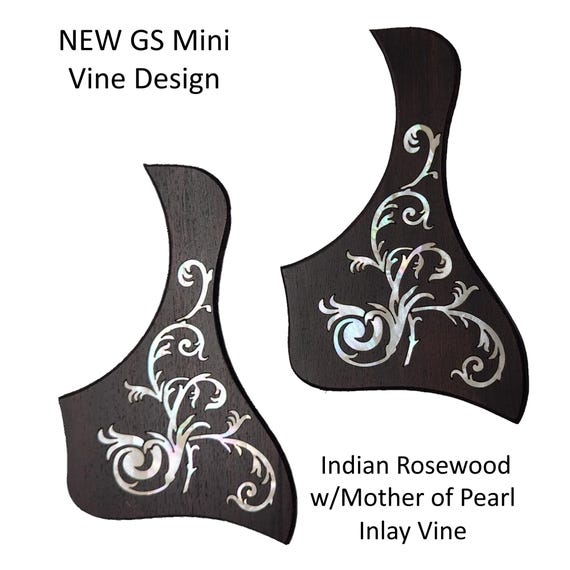 Solid Rosewood Acoustic Guitar Pickguard with Mother-of-Pearl Vine Inlay (3 Sizes)