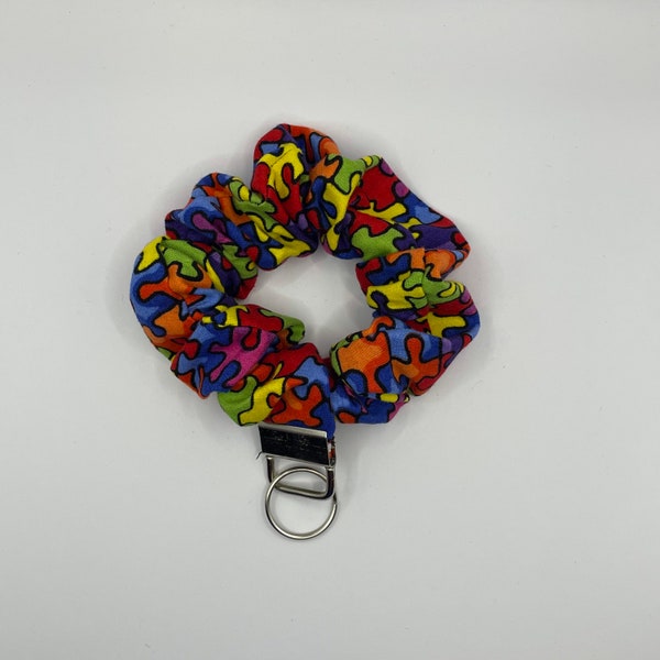 Autism Awareness_Scrunchie Keychain_Wristlet_Key Fob