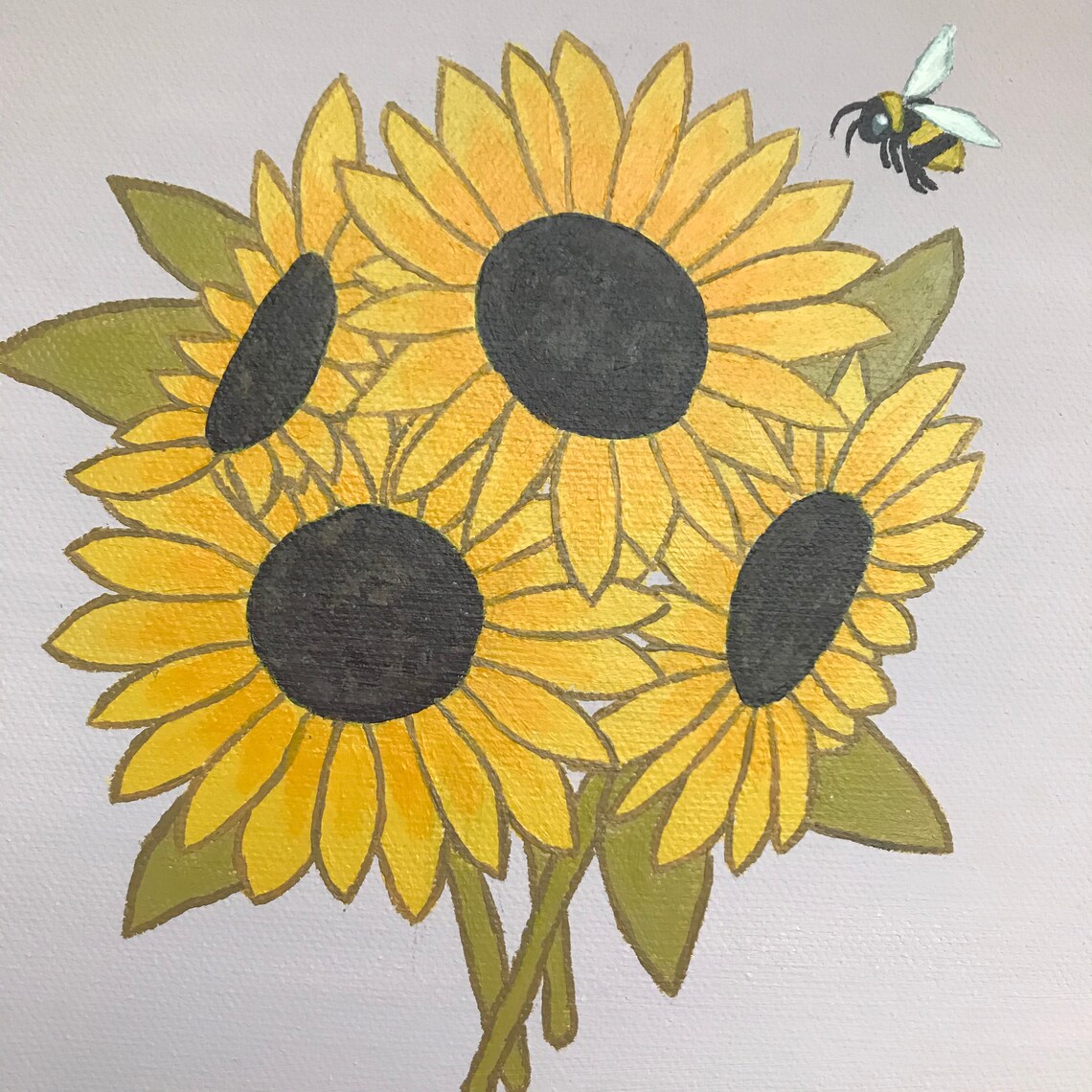 Sunflowers Bee Painting // Hand Painted Wall Art // Acrylic Etsy