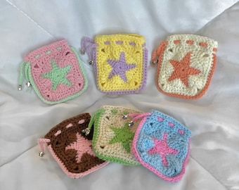 Crochet Pouch, Star Bag, Coquette Crochet, Crochet Star Pouch, Crochet Airpod Case, Crochet Coin Purse, Star Drawstring Pouch, Fall Crochet
