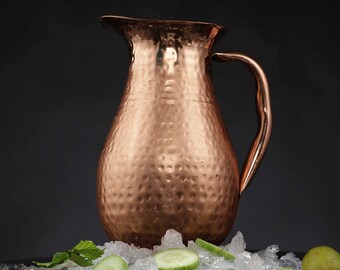 Handcrafted 100% Pure Copper Jug Pitcher Drinkware Hammered Finish Ayurveda Health Benefit Design-1