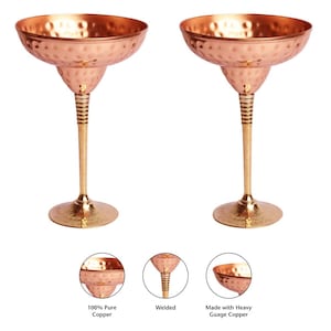 Best Handmade Copper Hammered Margarita Glasses, Copper Cocktail Glass Set  of 2 