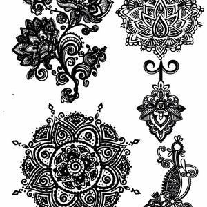 6 Sheets Black Lace Temporary Tattoo Black Ink Henna Stickers Group-3 ...