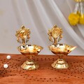 Pack of 2 Pure Brass Shanku Chakra 3.5 Inch kuber Diya Diwali Decoration Item for Home Decor - Brass shanku Chakra kuber Diya for puja