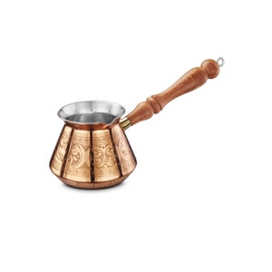 VG Handicrafts Premium Handmade Turkish Copper Coffee Pot with Wooden Handle - 16 Oz Cezve for Turkish, Greek, and Arabic Coffee