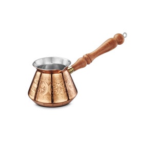 Handmade Turkish Copper Coffee Pot with Premium Wooden Handle Turkish Greek Arabic Cezve,