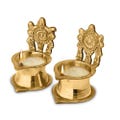 Pack of 2 Pure Brass Shanku Chakra 4.5 Inch Kamakshi Diya Diwali Decoration Item for Home Decor - Brass shanku Chakra kuber Diya for puja