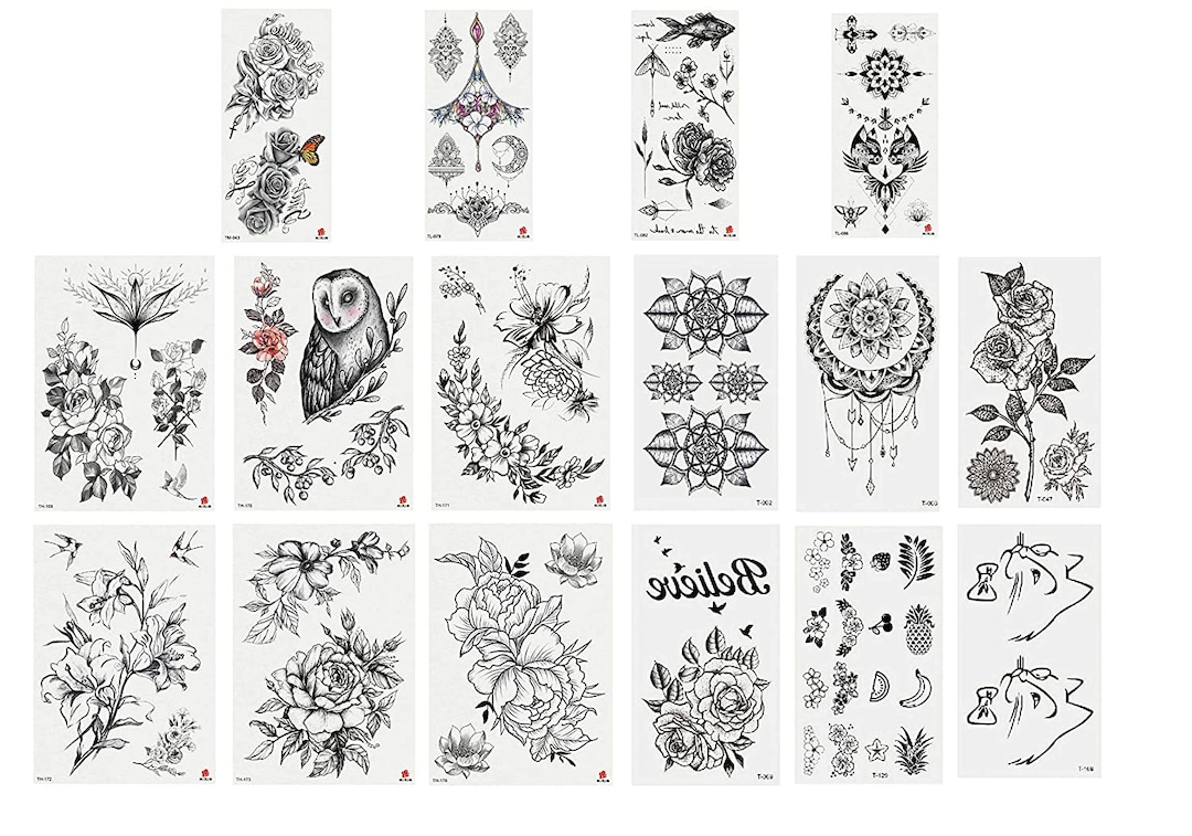 Pack of 18 Temporary Tattoos for Women Kids Teen Tattoo Fake Tattoo ...