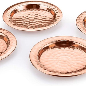 VG Handcrafted Accessories Set of 4 100% Pure Copper Coasters with Hammered Finish for Home, Office.