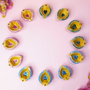 Pack of 24 Festive Diyas Decorations Oil Lamp Diwali Lights Clay Diya for Diwali Indian Decor Diwali Gifts Diwali Free 100 Cotton Wicks F-45