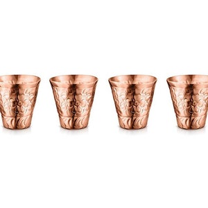 Handcrafted 4 Pcs Engraved Shot Glass 100% Pure Copper Gift Set Boxed