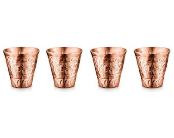 Handcrafted 4 Pcs Engraved Shot Glass 100% Pure Copper Gift Set Boxed