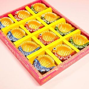 VG Handicrafts F-49 - Pack of 24 Festive Diyas Decorations, Oil Lamp Diwali Lights, Clay Diya for Diwali Indian Decor, Diwali Gifts
