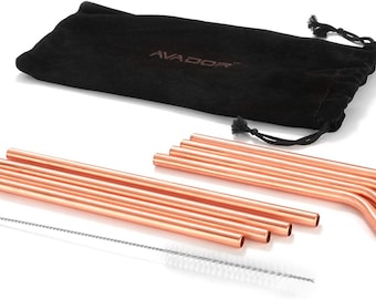 Handcrafted Accessories Set of 8 100% Pure Copper Reusable Moscow Mule Straws for Home I Office | Environment Friendly with 2 Cleaning Brush