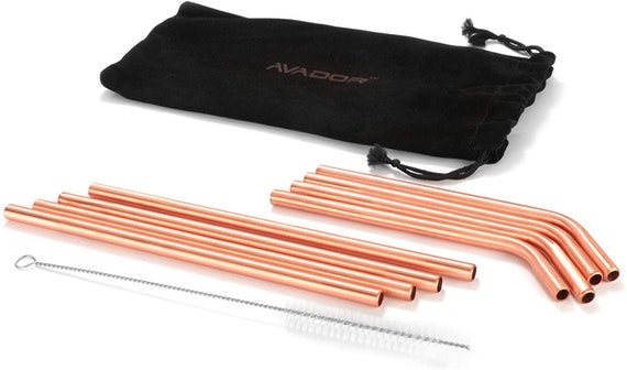 Handcrafted Accessories Set of 8 100% Pure Copper Reusable Moscow Mule Straws for Home I Office | Environment Friendly with 2 Cleaning Brush
