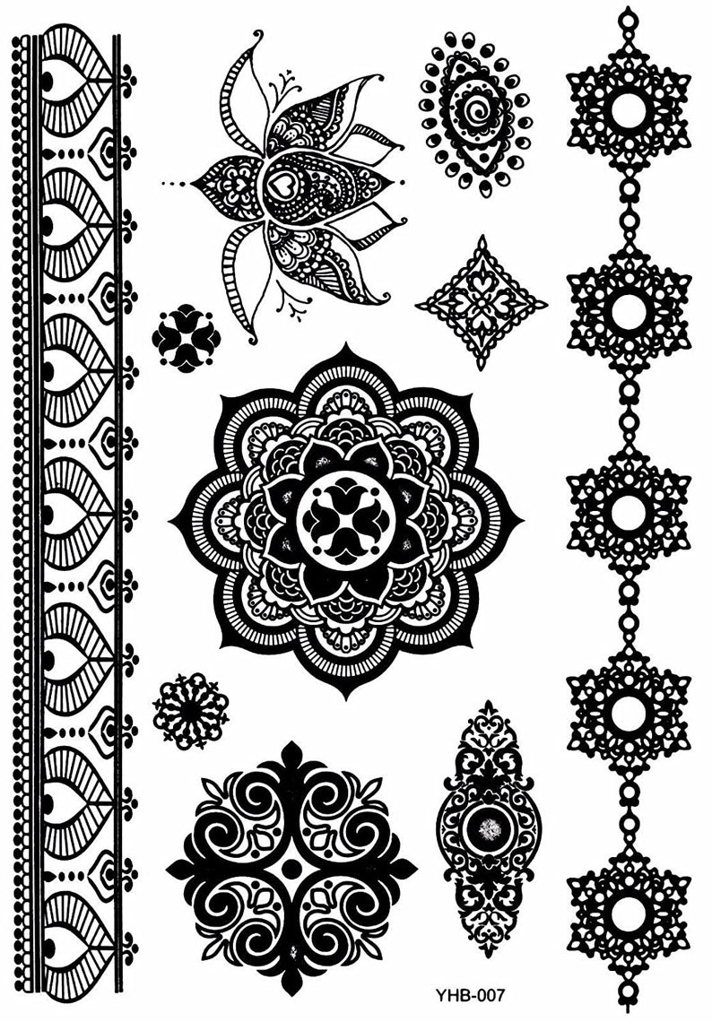 6 Sheets Black Lace Temporary Tattoo Black Ink Henna Stickers | Etsy