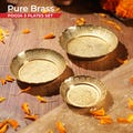 Pack of 3 Solid Brass Decorative Nakshi Plate Set for Puja, Decoration & Diwali Gifting, Solid Brass)